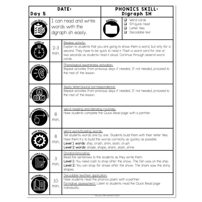 Lucky to Learn Phonics - Digraphs SH - Lesson Plan Day 5 - Lucky Little ...