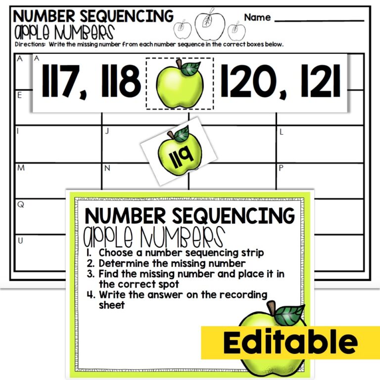 Editable 2nd Grade Math Center - August - Number Sequencing - Apple ...