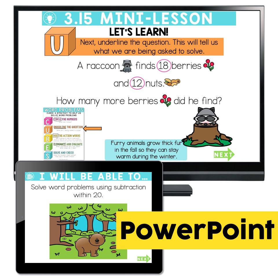 Lucky to Learn Math - 1st Grade - Lesson 3.15 - Subtraction Word ...