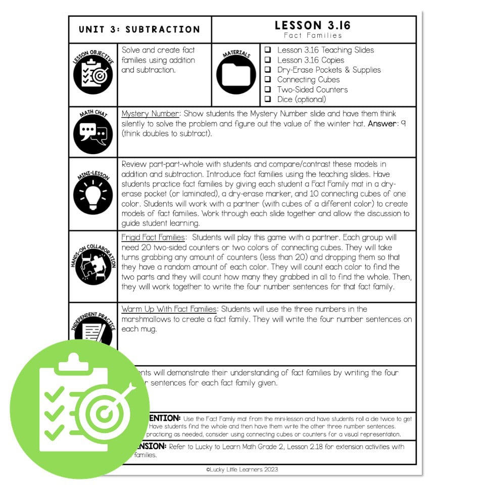 Lucky to Learn Math - 1st Grade - Lesson 3.16 - Fact Families - Lesson ...