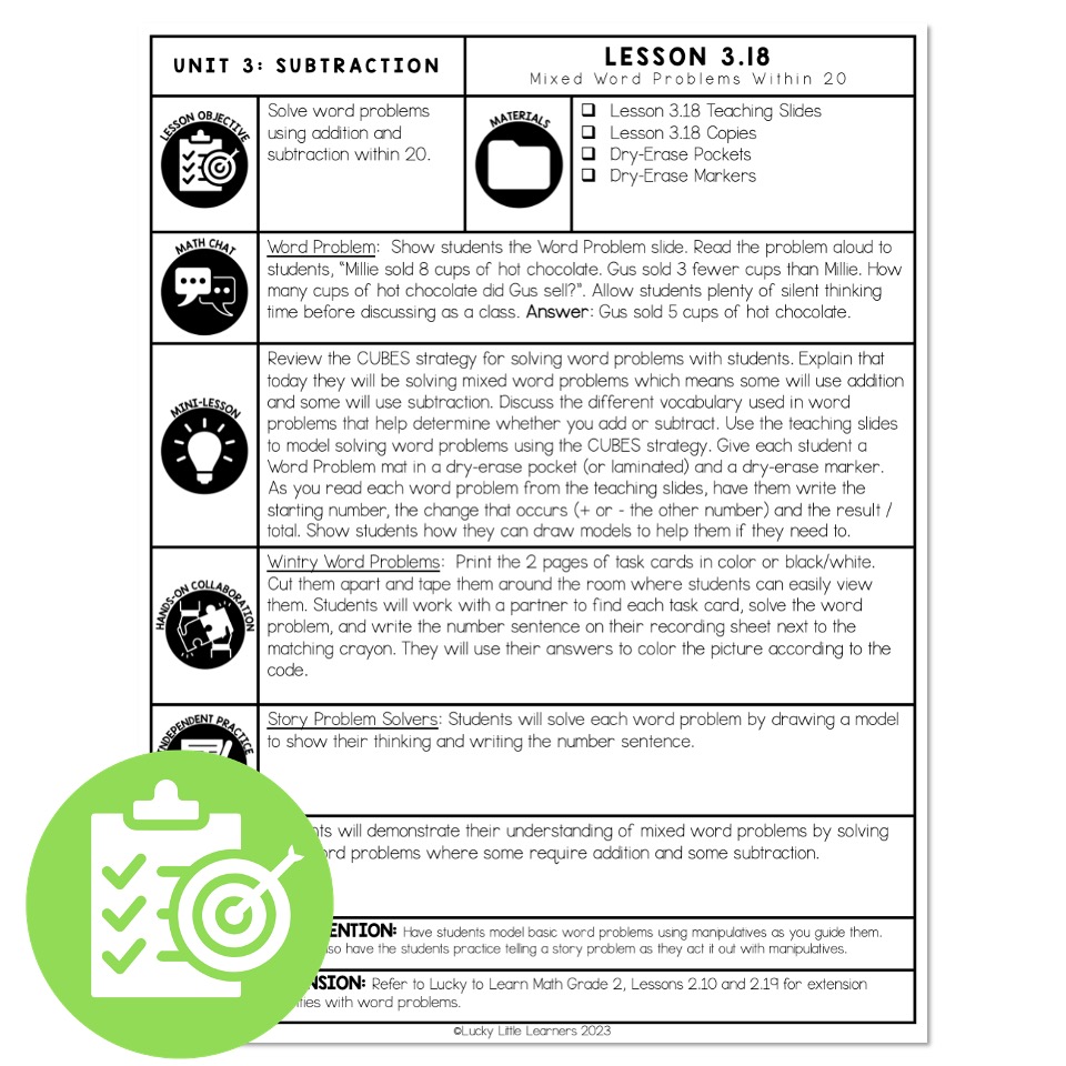 Lucky to Learn Math - 1st Grade - Lesson 3.18 - Mixed Word Problems ...