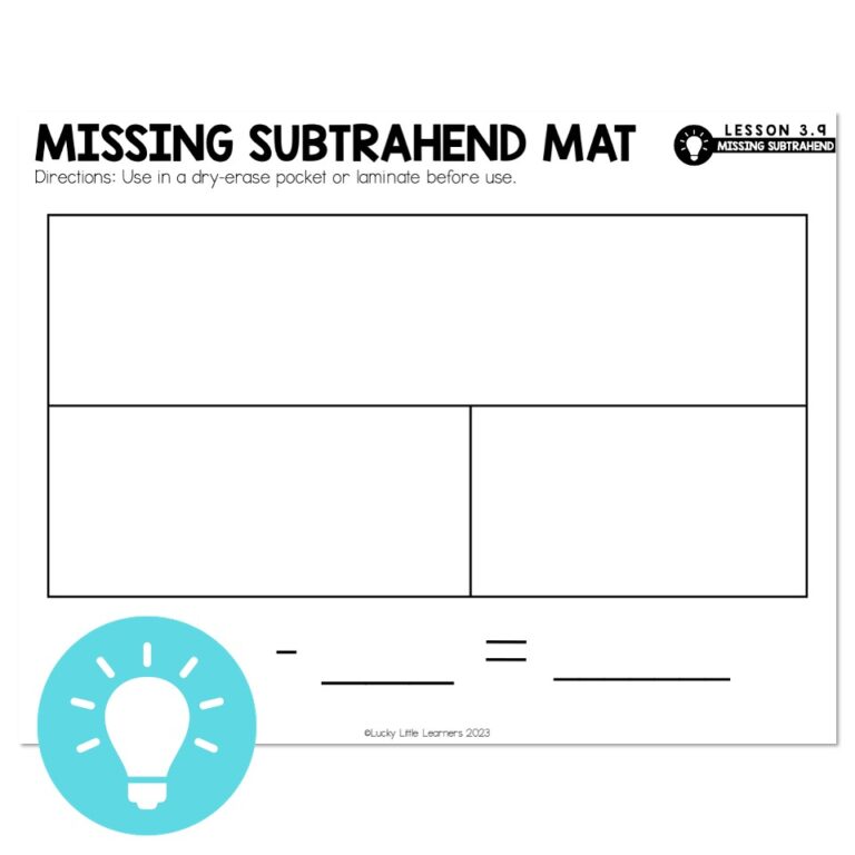 Lucky to Learn Math - 1st Grade - Lesson 3.9 - Missing Subtrahend ...
