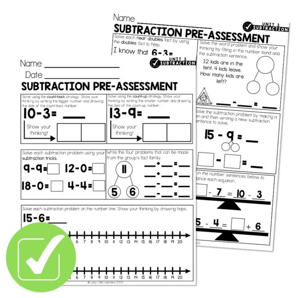 Lucky to Learn Math - 1st Grade - Unit 3 Subtraction - Pre-Assessment ...