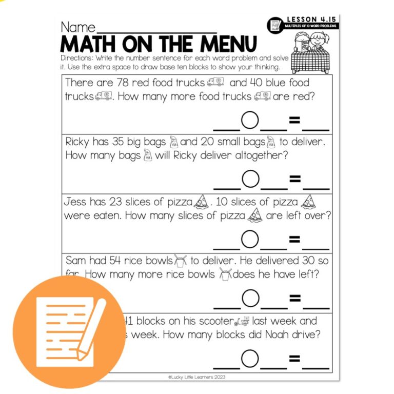 Lucky to Learn Math - 1st Grade - Lesson 4.15 - Word Problems with ...