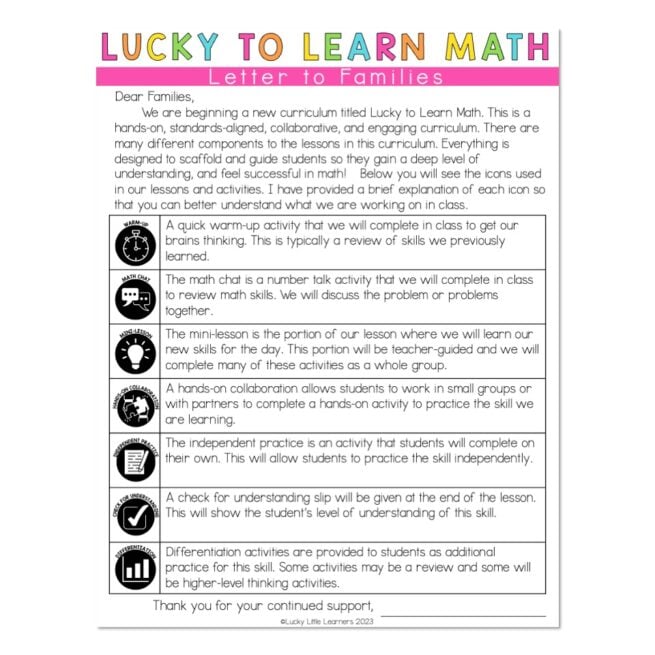 Lucky to Learn Math - Parent Letter