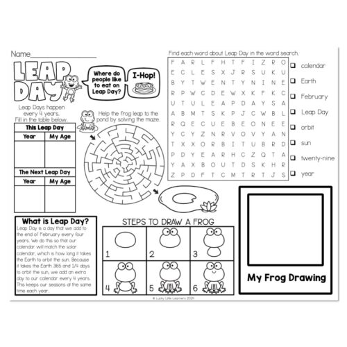 Leap Year - Leap Day - Placemat - Lucky Little Learners