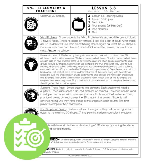 Lucky to Learn Math - 1st Grade - Geometry - Lesson 5.8 - Construct 3D ...