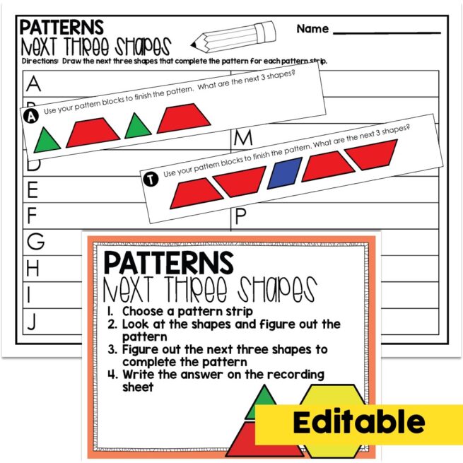 Editable - 1st Grade August Math Center - Patterns - Lucky Little Learners
