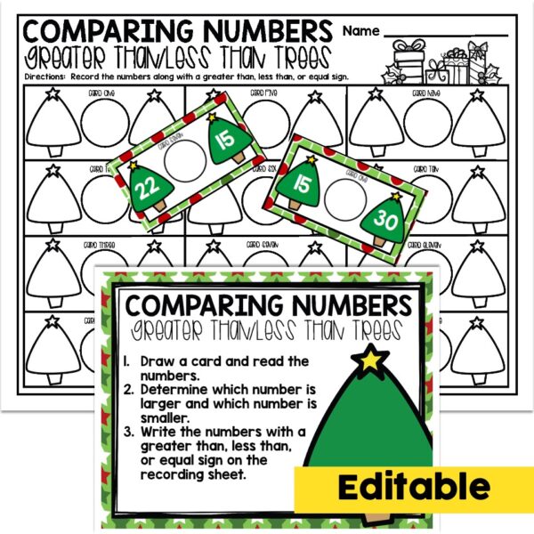 Editable - 1st Grade December Math Center - Comparing Numbers - Lucky ...