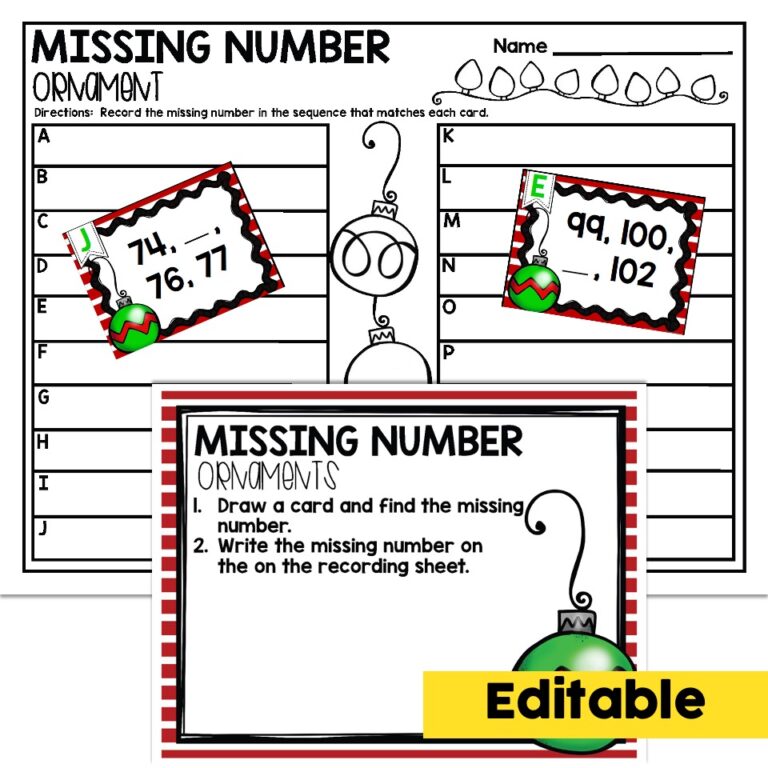 Editable - 1st Grade December Math Center - Missing Numbers - Lucky ...