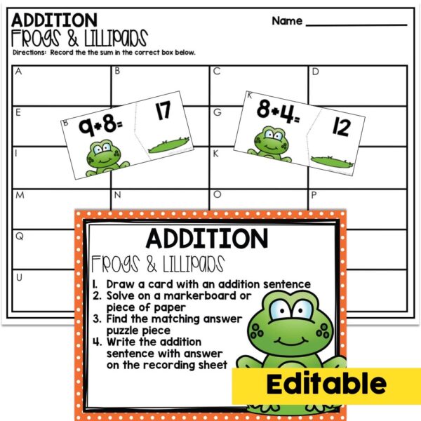 Editable - 1st Grade May Math Center - Addition - Lucky Little Learners