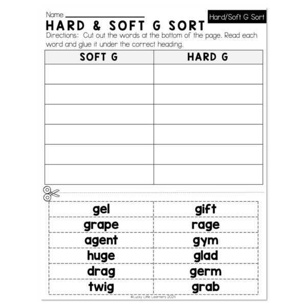 Lucky to Learn Phonics - Other Consonants - Soft and Hard G - Word Sort ...