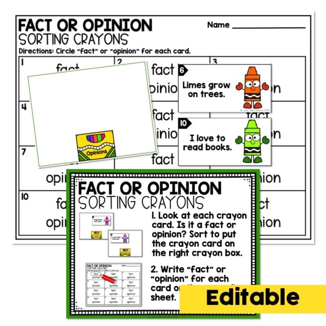 Editable - 1st Grade Reading Center - Fact or Opinion - Lucky Little ...