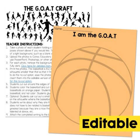 Basketball Transformation - I am the GOAT Craft and Writing - Editable ...