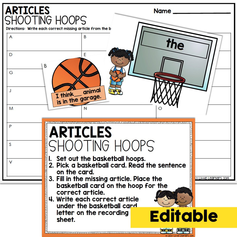 Editable - 2nd Grade Grammar Center - Articles - Lucky Little Learners