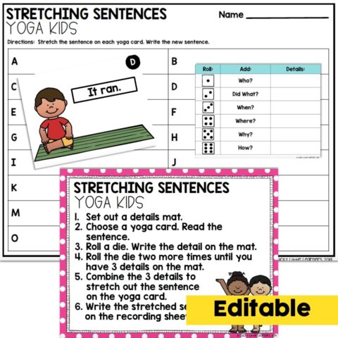 Editable - 2nd Grade Writing Center - Stretching Sentences - Lucky Little Learners