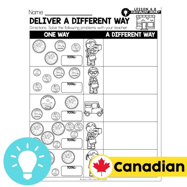 Lucky to Learn Math - Canadian Money - Equivalent Money Amounts ...