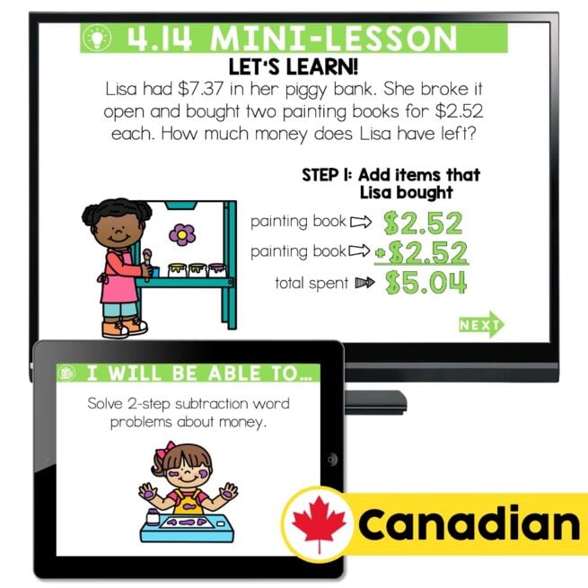 Lucky to Learn Math - Canadian Money - Two Step Subtraction Money Word ...