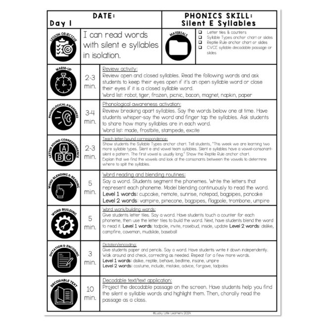 Lucky to Learn Phonics - Syllables - Silent E and Vowel Team Syllables ...