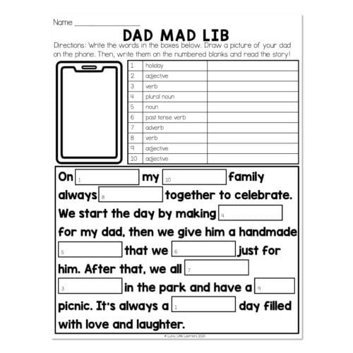 Father's Day - Dad Mad Lib - Lucky Little Learners