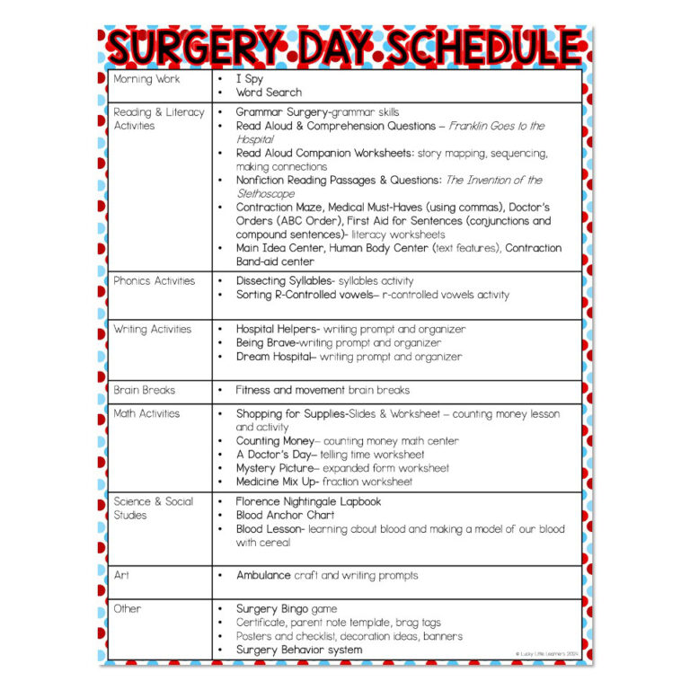 Surgery Classroom Transformation - Schedule - Lucky Little Learners