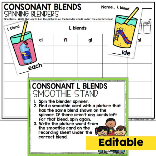 Editable - 2nd Grade Phonics Center - Consonant L Blends - Lucky Little ...