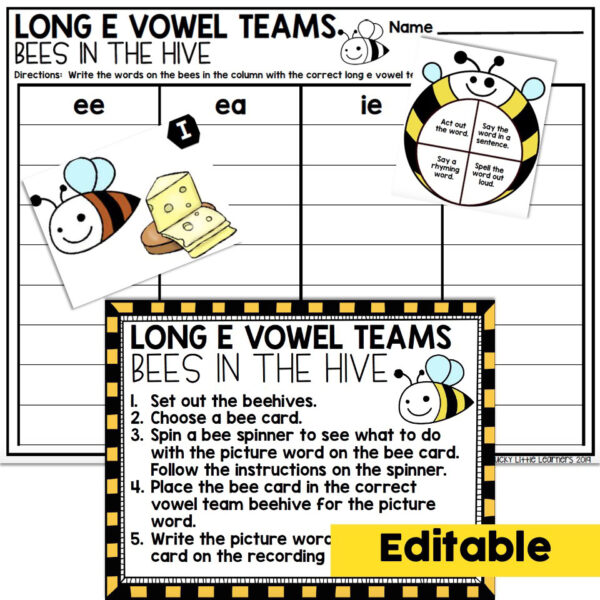 Editable - 2nd Grade Phonics Center - Long E Vowel Teams - Lucky Little ...