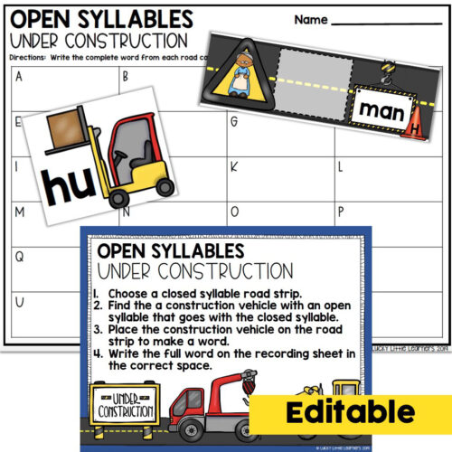 Editable - 2nd Grade Phonics Center - Open Syllables - Lucky Little ...