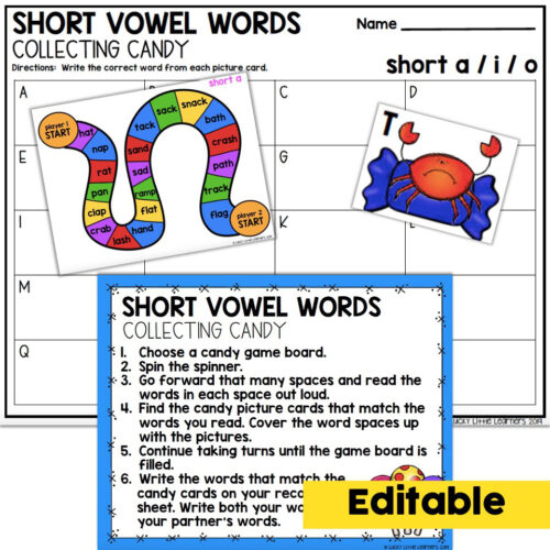 Editable - 2nd Grade Phonics Center - Short Vowel Words - Lucky Little ...