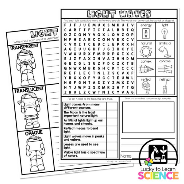 Lucky to Learn Science - Light Waves - One-Pager - Lucky Little Learners