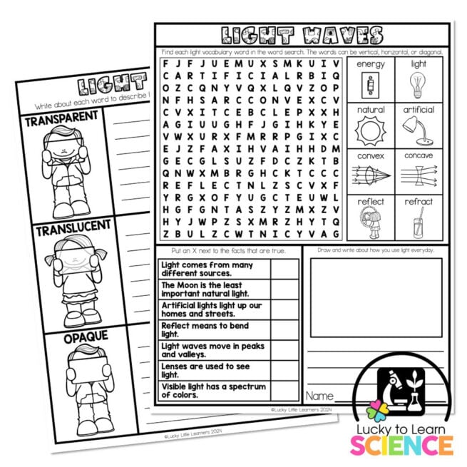 Lucky to Learn Science - Light Waves - One-Pager - Lucky Little Learners