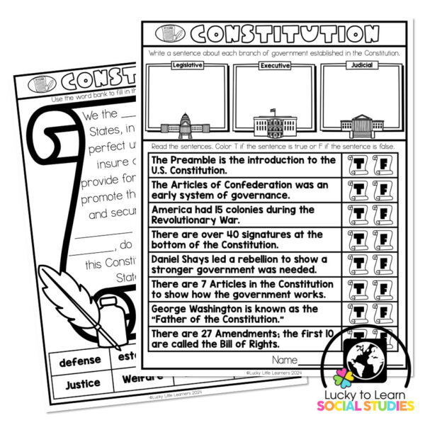 Lucky to Learn Social Studies - Constitution - One-Pager - Lucky Little ...