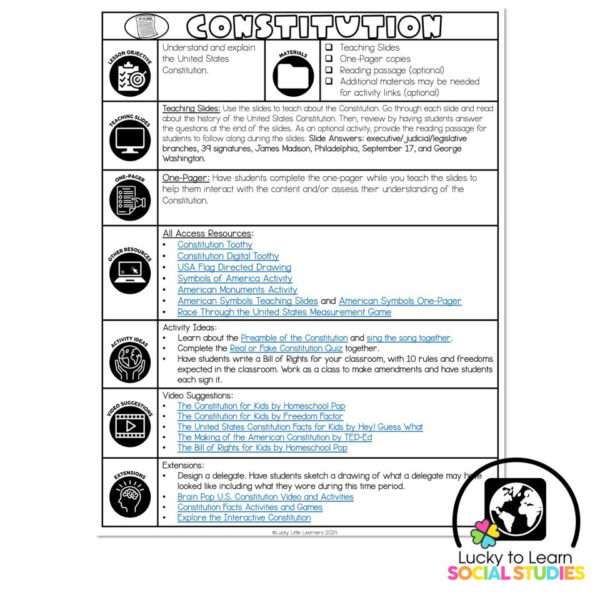 Lucky to Learn Social Studies - Constitution - Teacher's Guide - Lucky ...