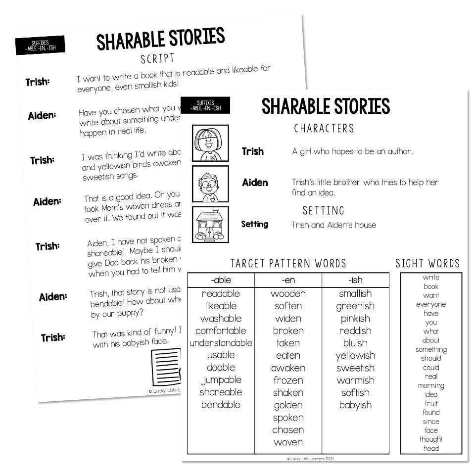 Paired Plays - Suffixes -ABLE, -EN, -ISH - Sharable Stories - Lucky ...