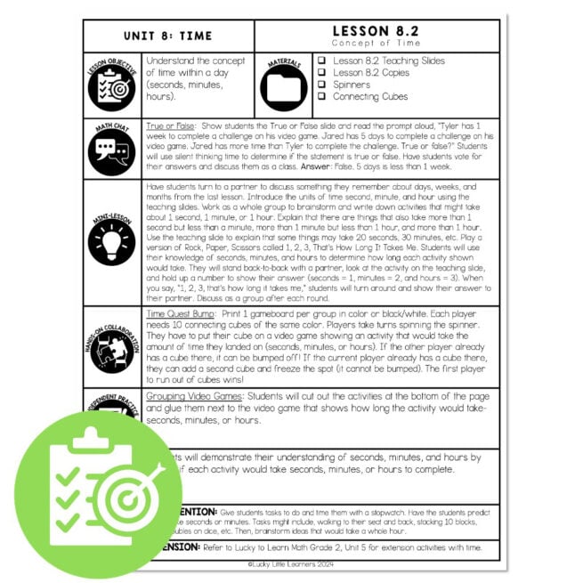 Lucky to Learn Math - 1st Grade - Lesson 8.2 - Concept of Time - Lesson ...