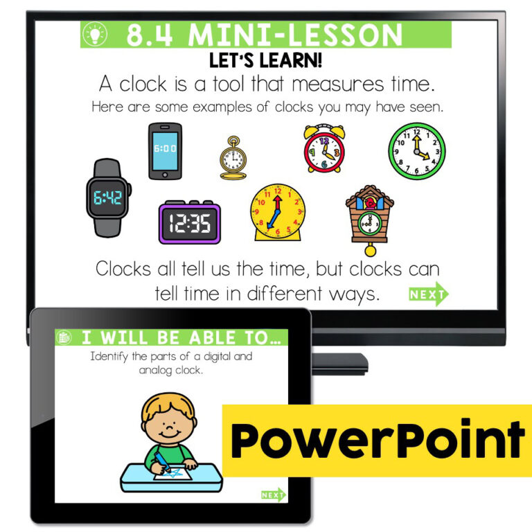 Lucky to Learn Math - 1st Grade - Lesson 8.4 - Parts of a Clock ...