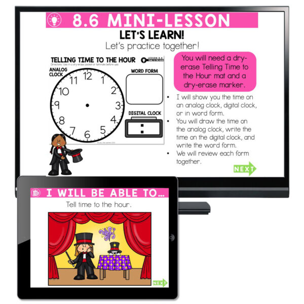Facing Math Lesson 8 Lucky to Learn Math - 1st Grade - Lesson 8.6 - Time to the Hour ...