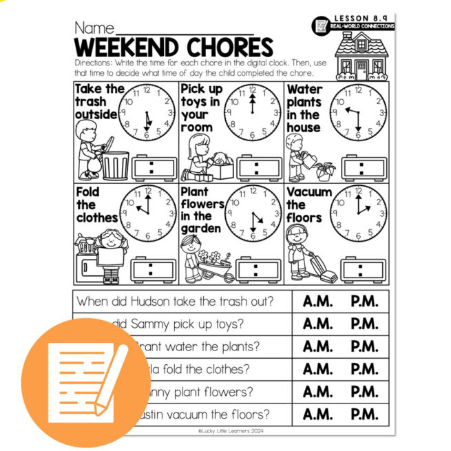 Weekend Math Printable Lucky to Learn Math - 1st Grade - Lesson 8.9 - Real World Connections ...