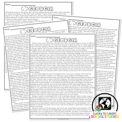 Lucky to Learn Social Studies - US States - Georgia - Reading Passage ...