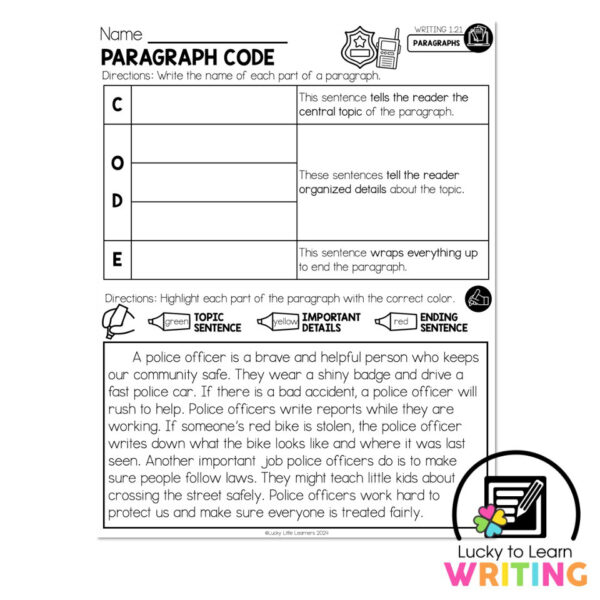 Lucky to Learn Writing - Unit 1 Foundations - Writing 1.21 - Paragraphs ...