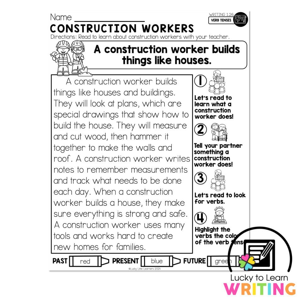 Lucky to Learn Writing - Unit 1 Foundations - Writing 1.26 - Verb ...