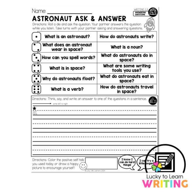Lucky to Learn Writing - Unit 1 Foundations - Writing 1.3 - Answering ...