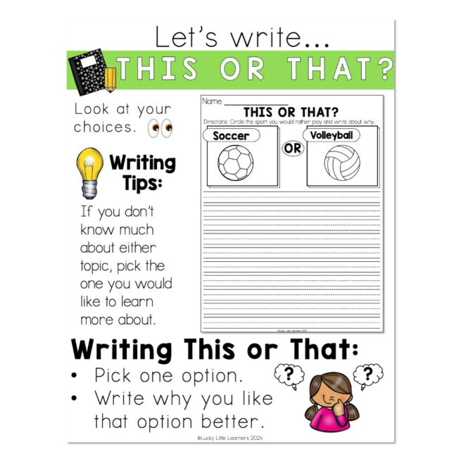 That Writing Monthly Writing Centers - This or That - Anchor Chart - Lucky Little ...
