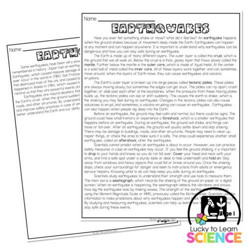 Lucky to Learn Science - Earthquakes - Reading Passage Article - Lucky ...