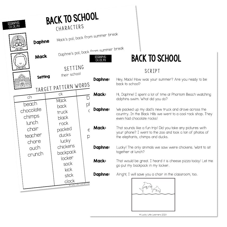 Paired Play - Digraphs CH, CK, PH - Back to School - Lucky Little Learners