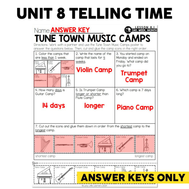 Lucky to Learn Math 1st Grade - Unit 8 Answer Keys - Lucky Little Learners