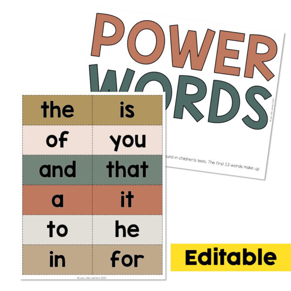Editable Power Words Word Wall Cards - Lucky Little Learners