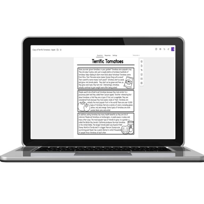 Digital 2nd Grade Reading Passages - Text Structures - Terrific Tomatoes - Above