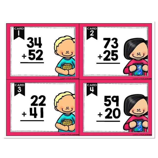 Math Task Cards - 2 Digit Addition - Without Regrouping - Lucky Little ...