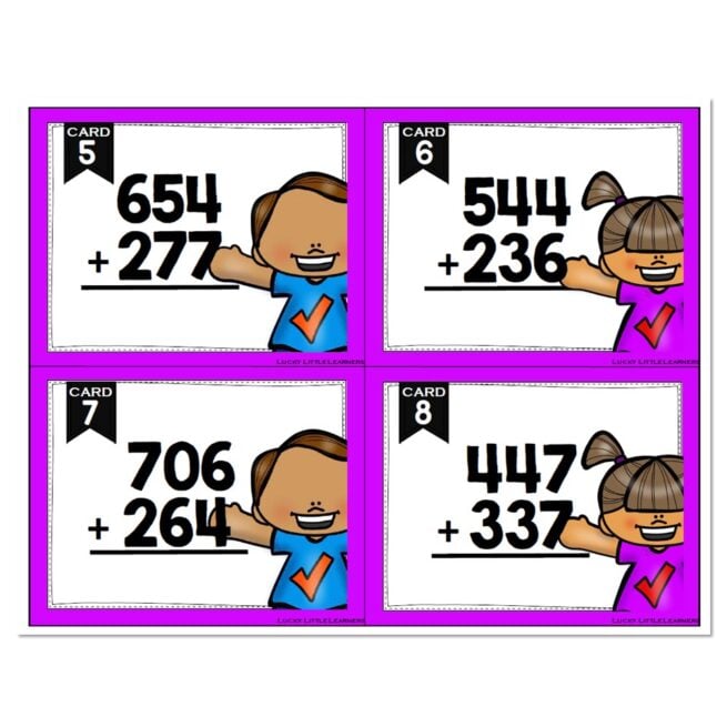 Math Task Cards - 3 Digit Addition - With Regrouping - Lucky Little ...